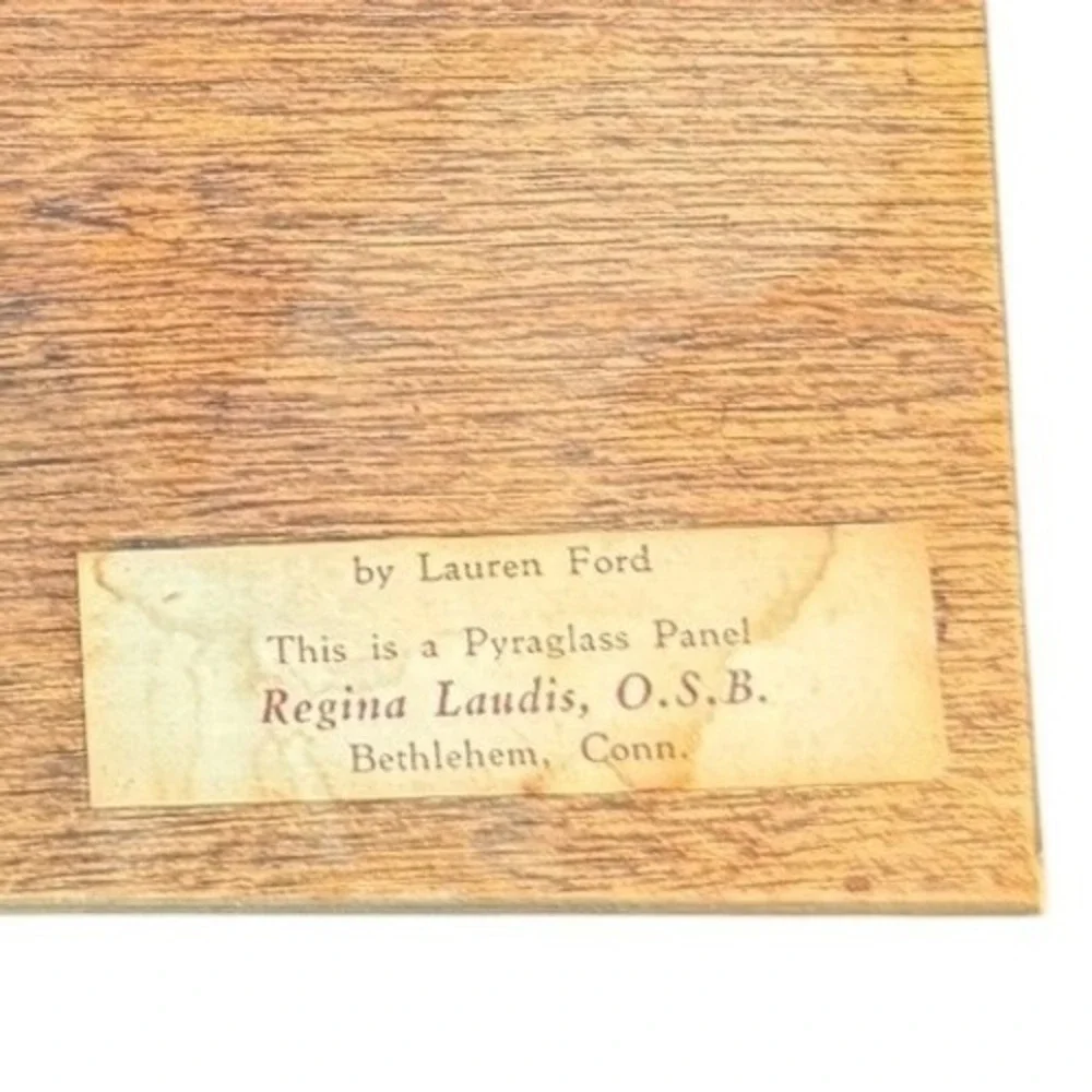 Lauren Ford Pyraglass Panel Regina Laudis Nativity Scene Wood‎ Plaque 6.5x5.75